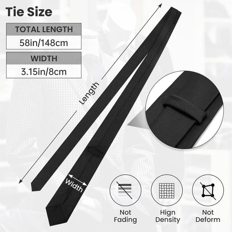 Junmaxroad Store Black Ties For Men Solid Color Formal Neckties 3.15" (8CM) Men's Ties - Image 4